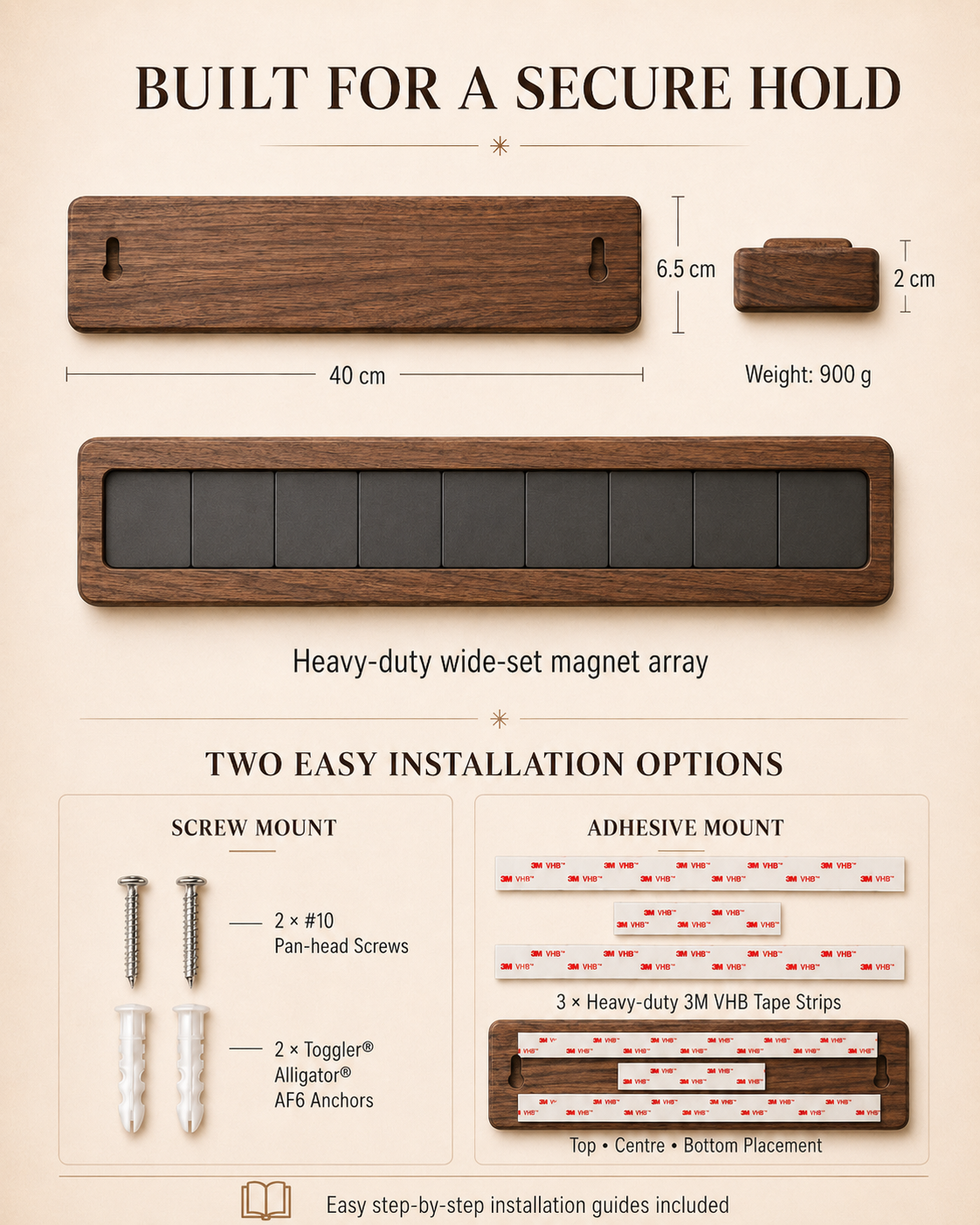 KURA 16" Magnetic Knife Bar — Walnut Alligator