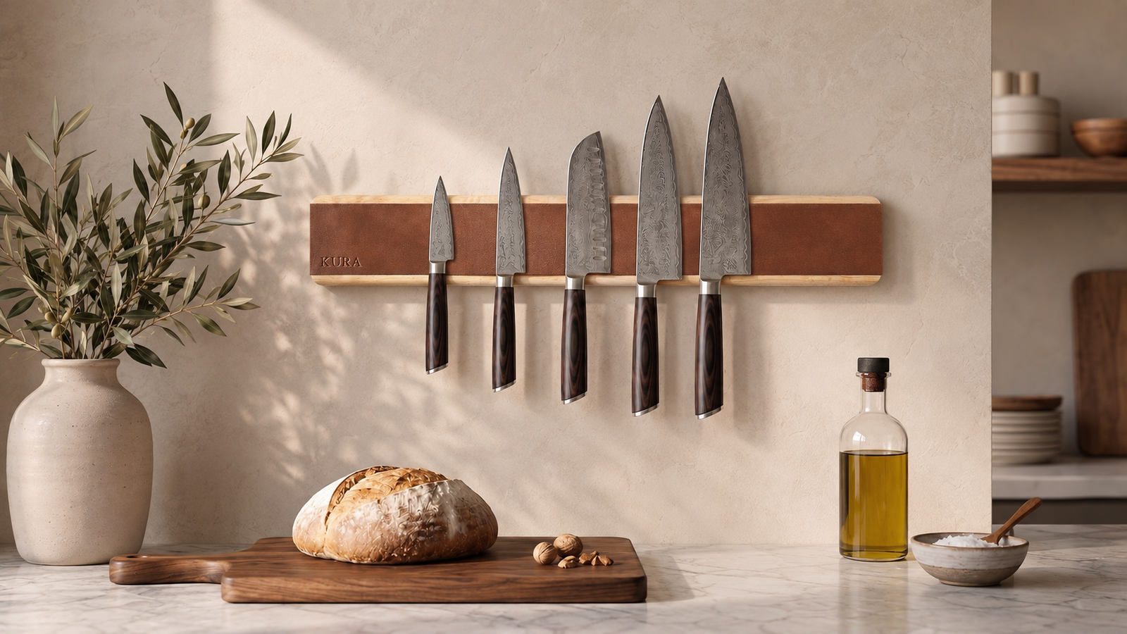 KURA 16" Magnetic Knife Bar — Maple Cognac